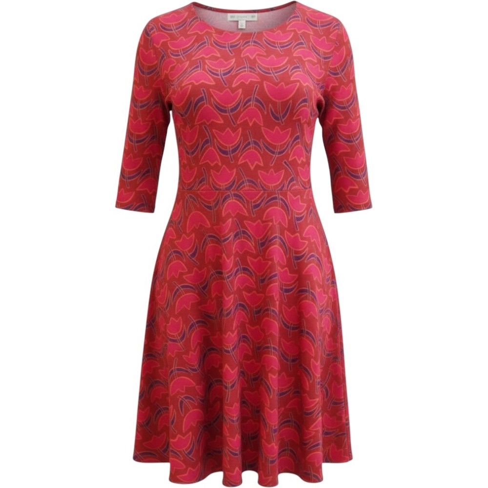 Gudrun Sjoden Red Pink Floral Tulip Tunic Top Cotton Modal L 3/4 Sleeve Empire
